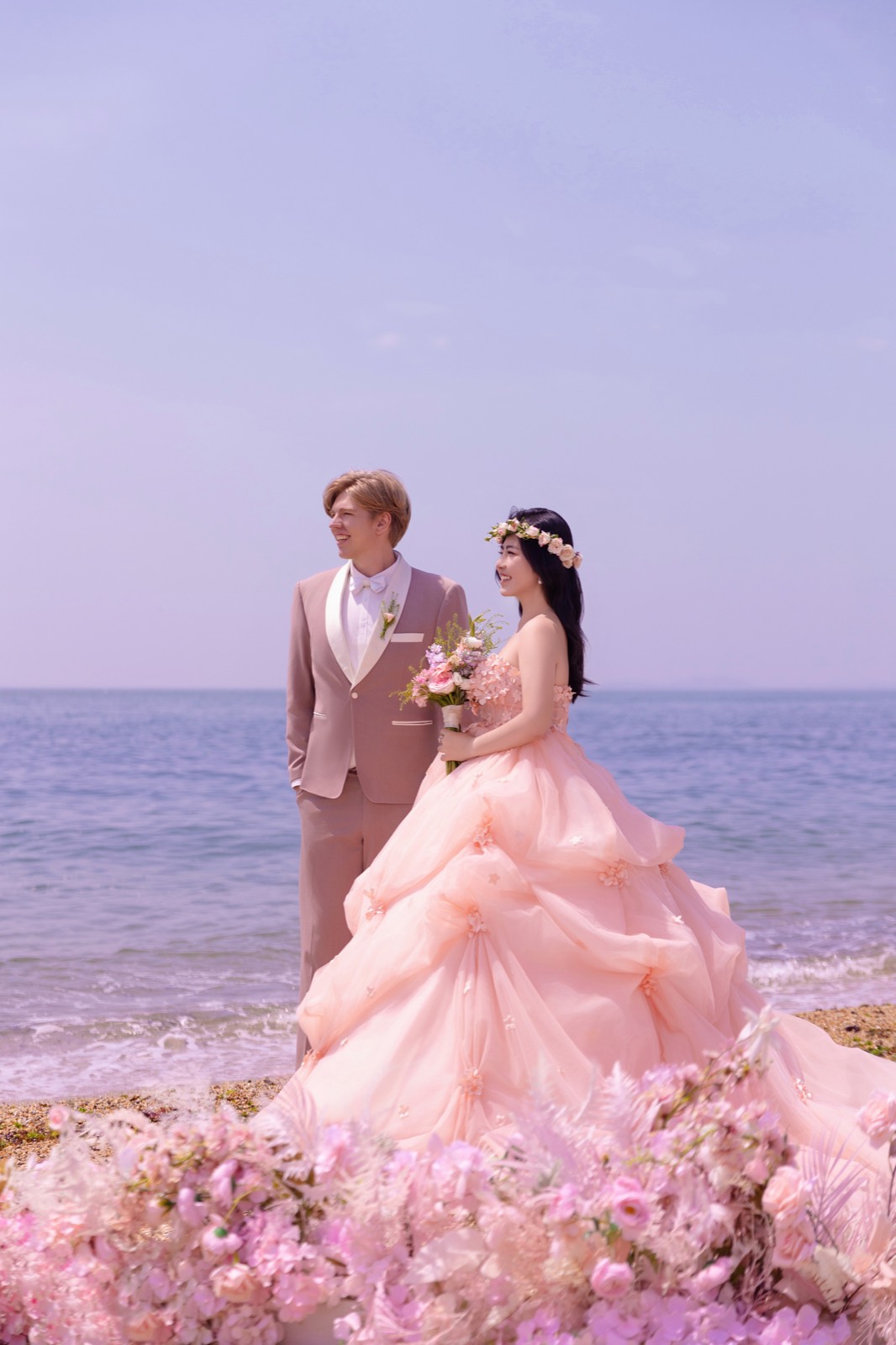 Pink dress by the sea
